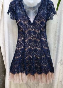I. Navy Lace Mini Dress