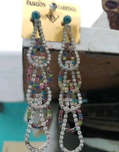 Sparkling Multi-Color Rhinestone Dangle Earrings