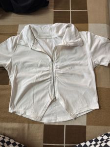 White Zip-Up Crop Top