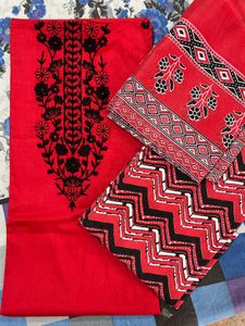 Red Embroidered Dress Material