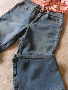 🎉 Combo Pink Top And Bootcut Blue Jeans