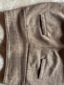 Brown Checks High-Waisted Pants