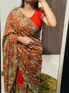 Orange Embellished Saree
