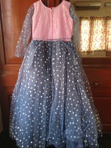 Silver with Pink Girl's Party Wear Gown