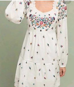 White Embroidered Floral Dress