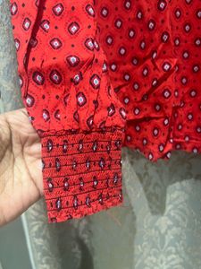 Red Patterned Long Sleeve Blouse