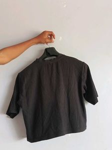 Oversized Cropped Tshirt For Women - Black