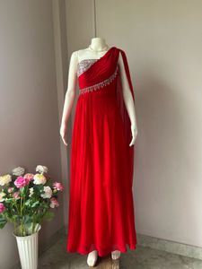 Red Premium One Sided Draped Gown