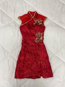 Red Sequin Cheongsam Dress