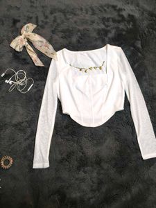 White Long Sleeve Crop Top