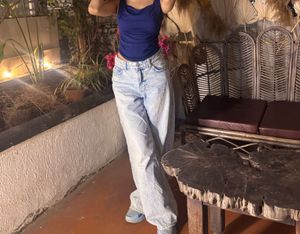 Blue Sleeveless Cowl Neck Top