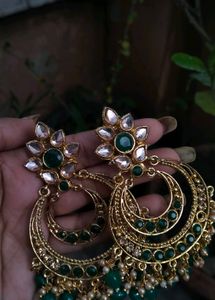 Statement Green &amp; Gold Earrings