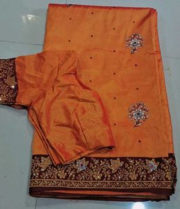 Elegant Orange and maroon  Embroidered Saree