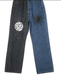 URBANIC Y2K Patchwork Sun Moon Print Jeans