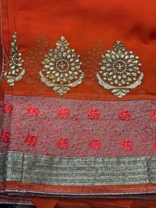 Orange Embroidered Saree