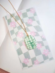Handmade Green Checkered Plant Necklace