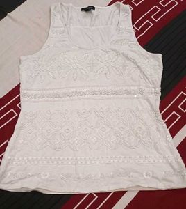 White Embellished Tank Top