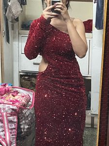 Red Sequin One-Shoulder Dress