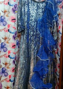💙🤍Fish Cut Heavy Sequence Work Gown