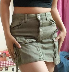 Olive Green Cargo Mini Skirt