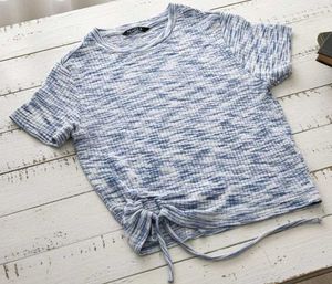 Blue & White Tie-Front T-Shirt