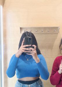 Blue Ribbed Knit Top