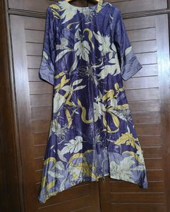 Purple Floral Print Embroidered Kurta Set