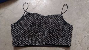 Black &amp; Silver Embellished Crop Top