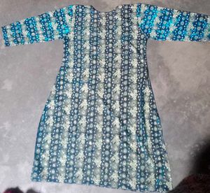 Blue Net Patterned Only Kurti
