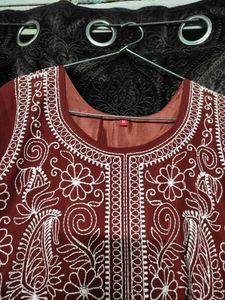 🌷Rust Chikankari Anarkali Kurta!