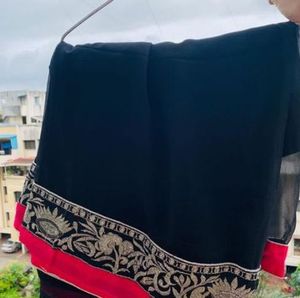 Elegant Black & Pink Embroidered Saree