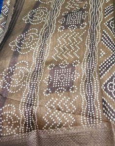 Brown Cotton Bandhani Silk Saree