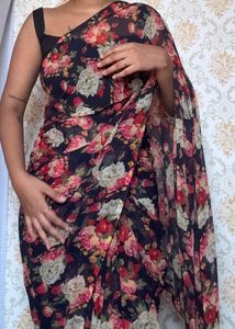 Floral Print Nevy Blue Saree