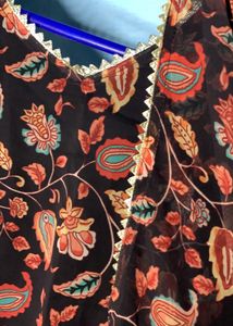 Black Flowers Anarkali Set