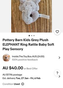Pottery Barn Kids Grey Plush ELEPHANT Rattle