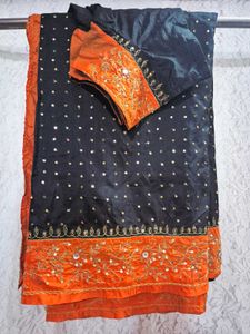 black n orange Saree and blouse