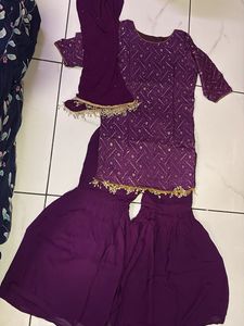 Purple Embroidered Sharara Suit