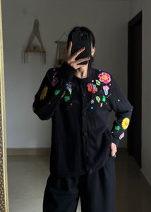 BEREK BLACK FLORAL Hand Embroidered Sweater
