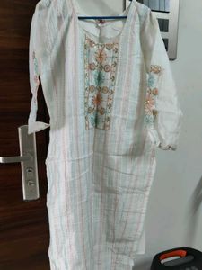 White with Pink Embroidery Kurta Set