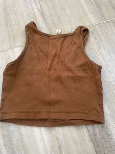 Brown Ribbed Tank Top