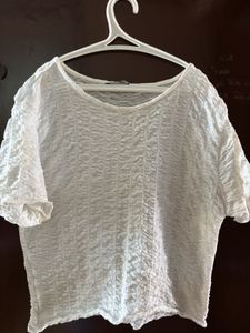 Zudio White Popcorn Textured Short Sleeve Top