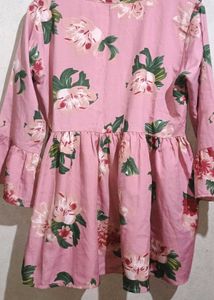 Pink Floral Print Ruffle Sleeve Top