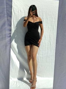off shoulder Black Mini Dress