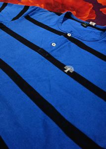 🤯 Drop Discount!! XL Blue T-Shirt: Vintage-Inspired Black Horizontal Stripes