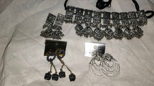 Choker Necklace and Earings Set + 2 Pair Jhumkas