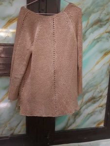 Beige Knit V-Neck Top