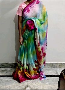 Floral Print Jute Saree