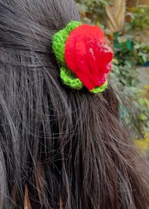 Red Rose Crochet Hair Clip