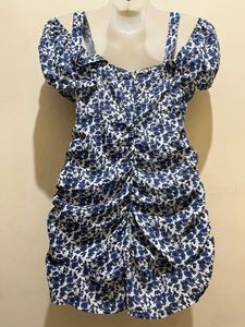 Blue &amp; White Floral Ruched Playsuit