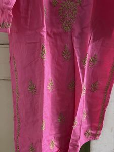 Pink Embroidered Kurta chikankari